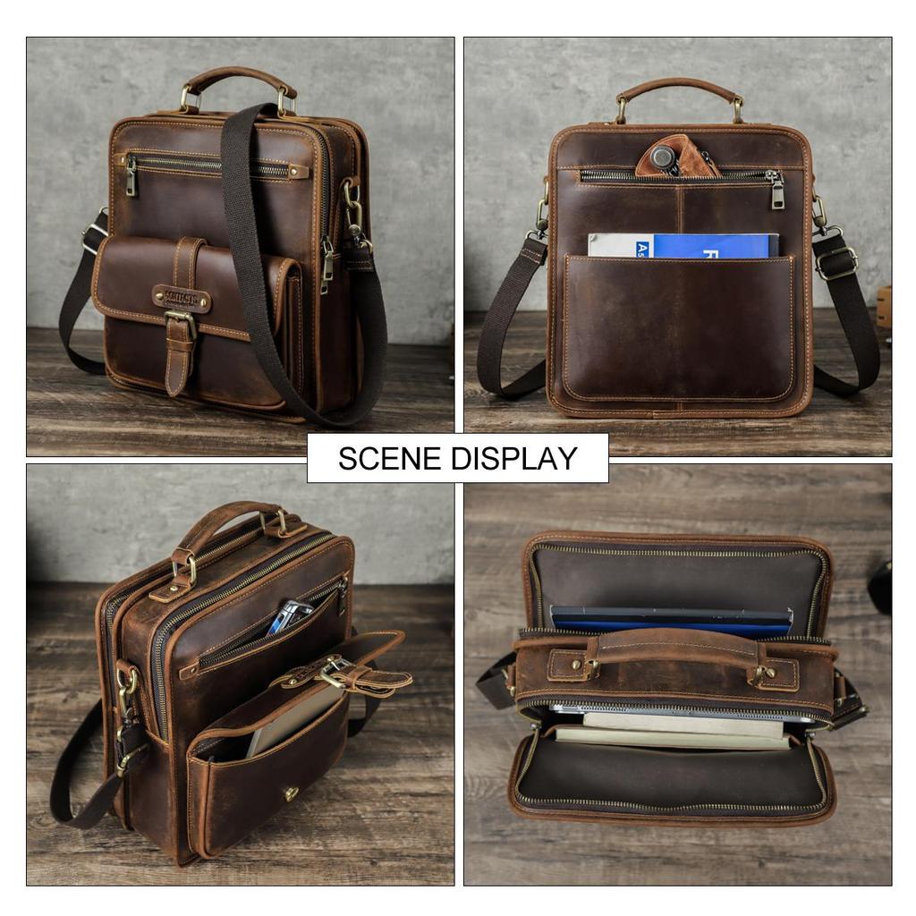 CONTACT'S Genuine Leather Sling Shoulder Bags for Men High Quality Messenger Business Bags Durable Men Crossbody Bags for 8.3 Inch Pad
