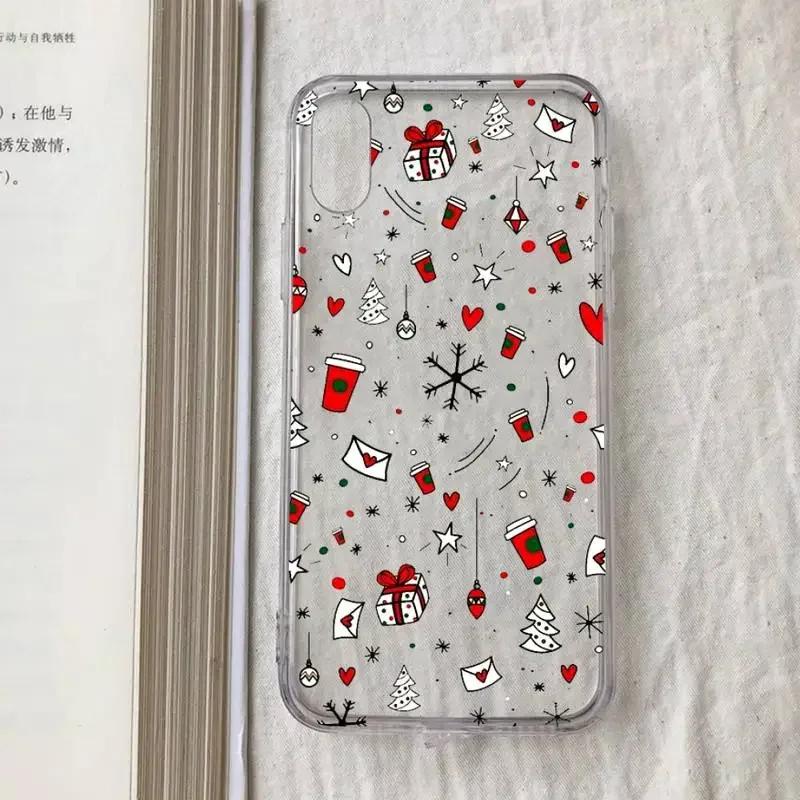 New Year Merry Christmas Phone Case For iPhone 16 15 14 13 12 11 Pro Max Mini 7 8 Plus SE Clear Coque Shell Cartoon Cover Fundas