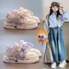 2025 Autumn/Winter Girls' Velvet-Enhanced Anti-Slip Skate Shoes: Fashionable Korean Style Lace-Up Running Sneakers