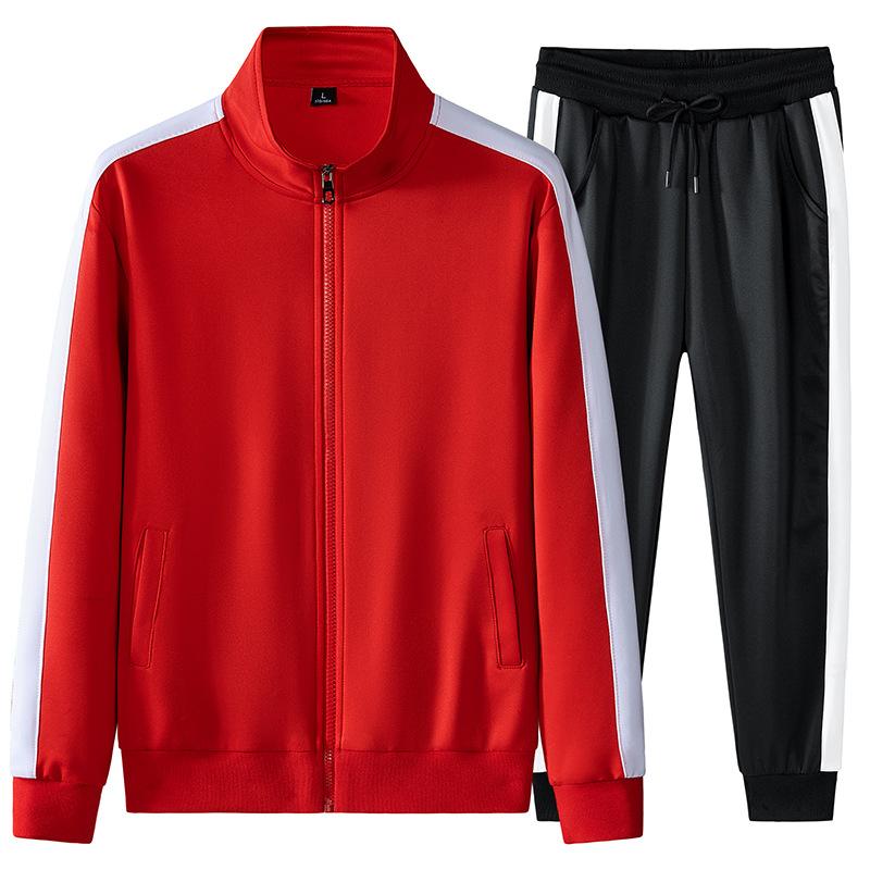 Soft Elastic Layer Two-piece Men's Contrast Color Stand Collar Leisure Sports Suit Plus Size