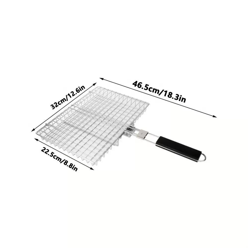 Stainless Steel Folding Handle BBQ Grill Clip for Fish, Meat & Vegetables