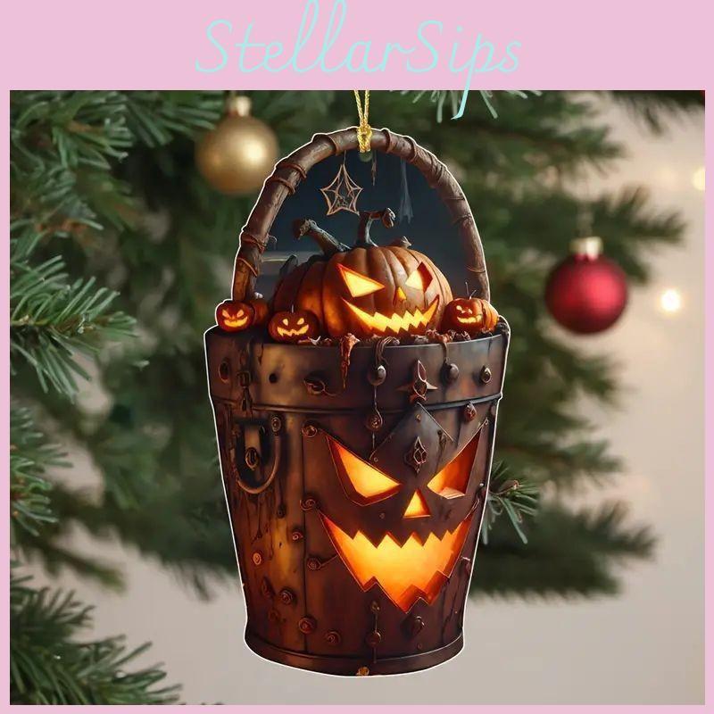 Acrylic Car Halloween Pendant With Cartoon Pumpkin Head Bucket Decoration For