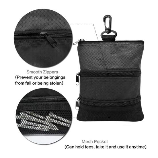 Golf Ball Bag with Waist Clip 3 Pockets Waterproof Nylon Golf Ball Tee Tools Accessories Organizer Pouch Holder Men Women Golf Enthusiasts Gift
