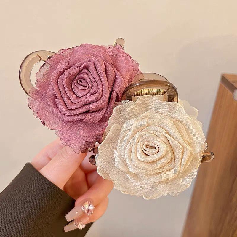 Mesh Flower Hair Clip for Woman Elegant Temperament Shark Clip Girl Ponytail Hair Clamp