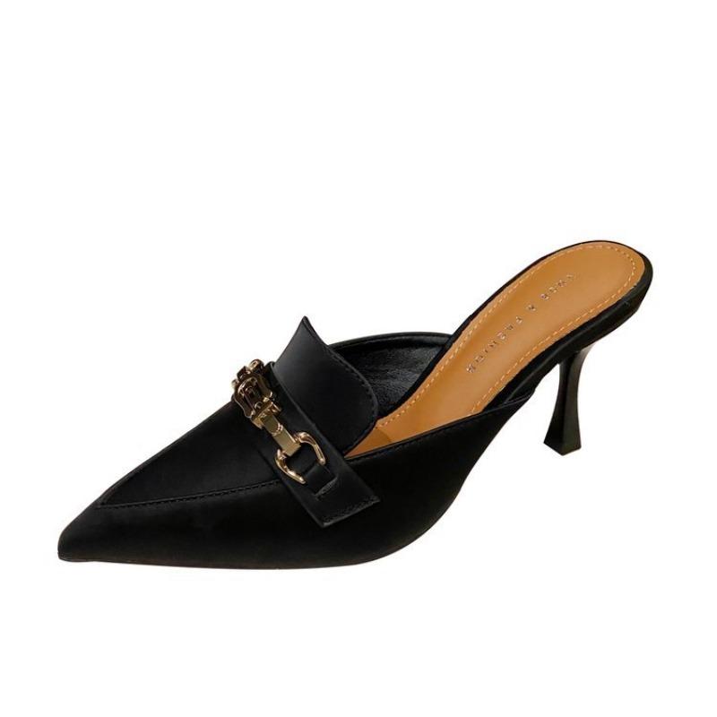 Fashion 2024 High Heel Sandals Women Summer New Fashion Baotou Half Slippers Women's Outwear Pointed Slippers Women