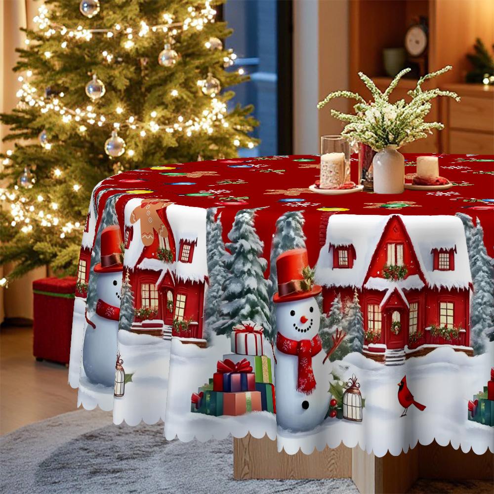 Christmas Snow Tablecloth, Snowman Gift House Waterproof Tablecloth, Seder Party Holiday Decoration Cloth