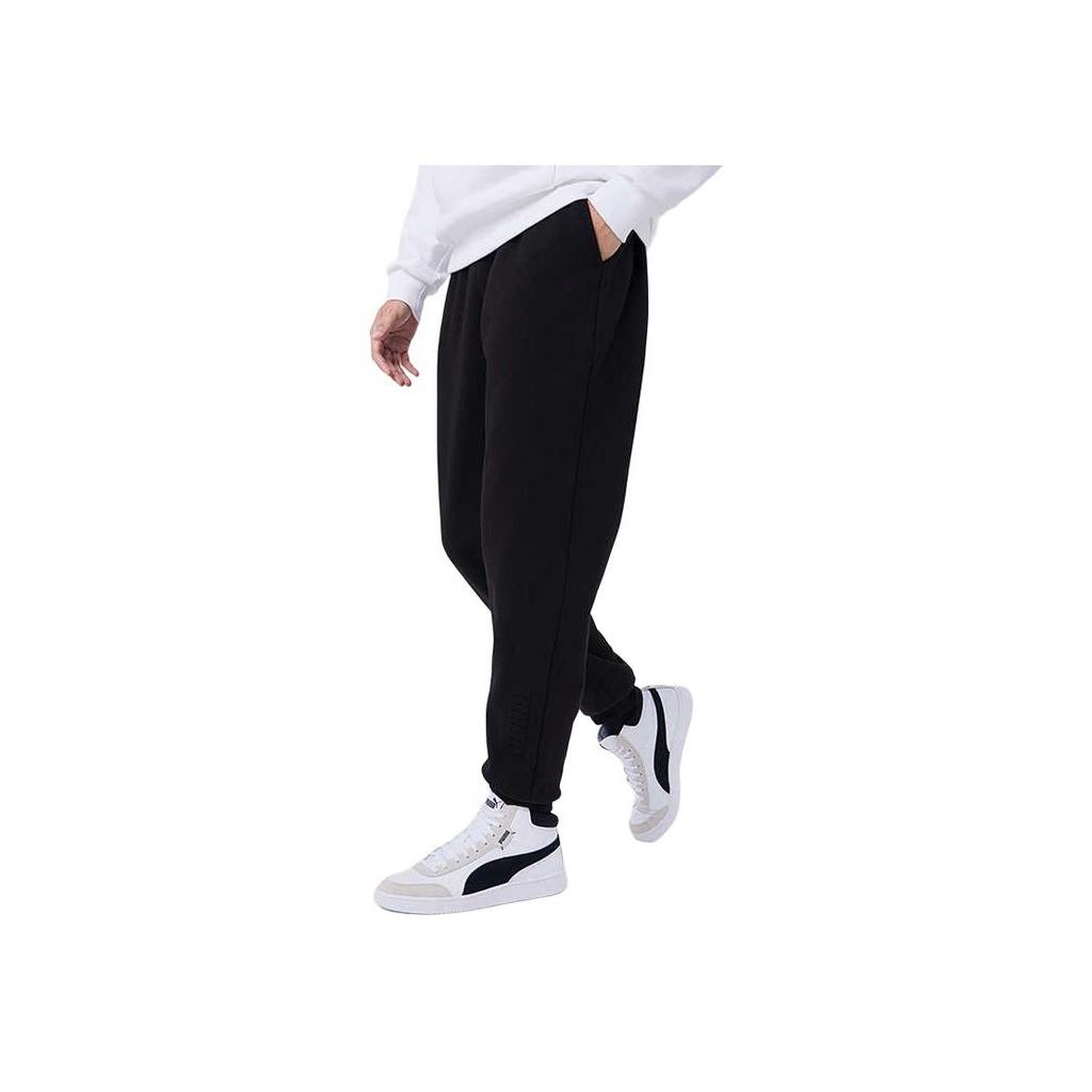 PUMA Solid Color Outdoor Casual Mid Waist Straight Leg Knit Sports Pants Men bottoms Black 674259-01