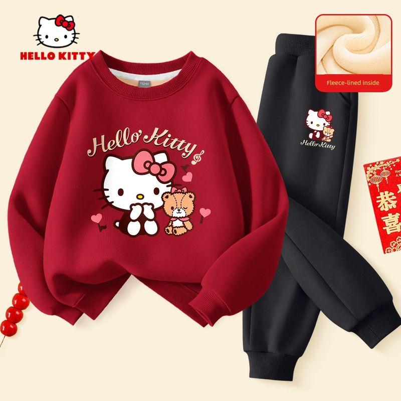 Hellokitty Girls' Winter Clothing Set 2025 New Fashionable and Stylish Children's Clothes for New Year Celebrations and New Year Greetings