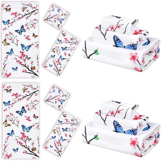 Set of 6 Floral Towel Set Includes 2 Bath Towels 2 Hand Towels 2 Washcloths, Soft Absorbent Hand Towels Decorative Guest Towel Bathroom Towel Set, 3