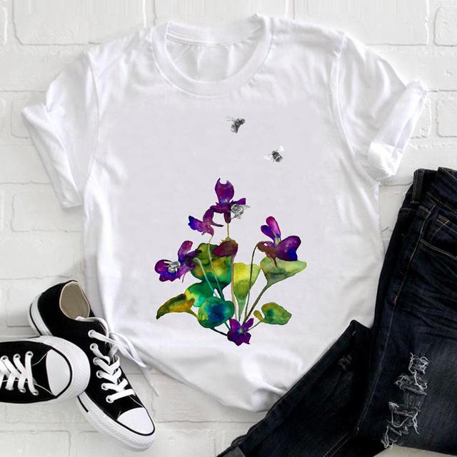 Watercolor Flower Cute Ladies T-shirt Women 90s Trend Fashion Short Sleeve Clothes Print Tshirt Graphic Female Tee Top