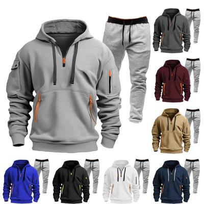 Erkek Kış Polar Çok Cepli Fermuarlı Sweatshirt Takımı Kişiselleştirilmiş Günlük Kapşonlu Takım