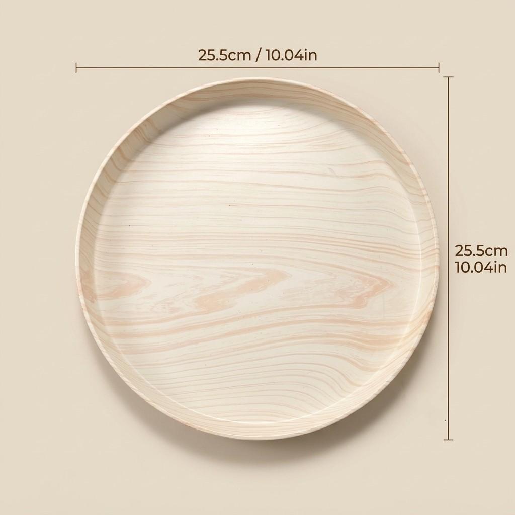 Stackable Round Wood Grain Plastic Vanity Tray Waterproof Bathroom Counter Organizer for Perfume Makeup Dressing Table Storage