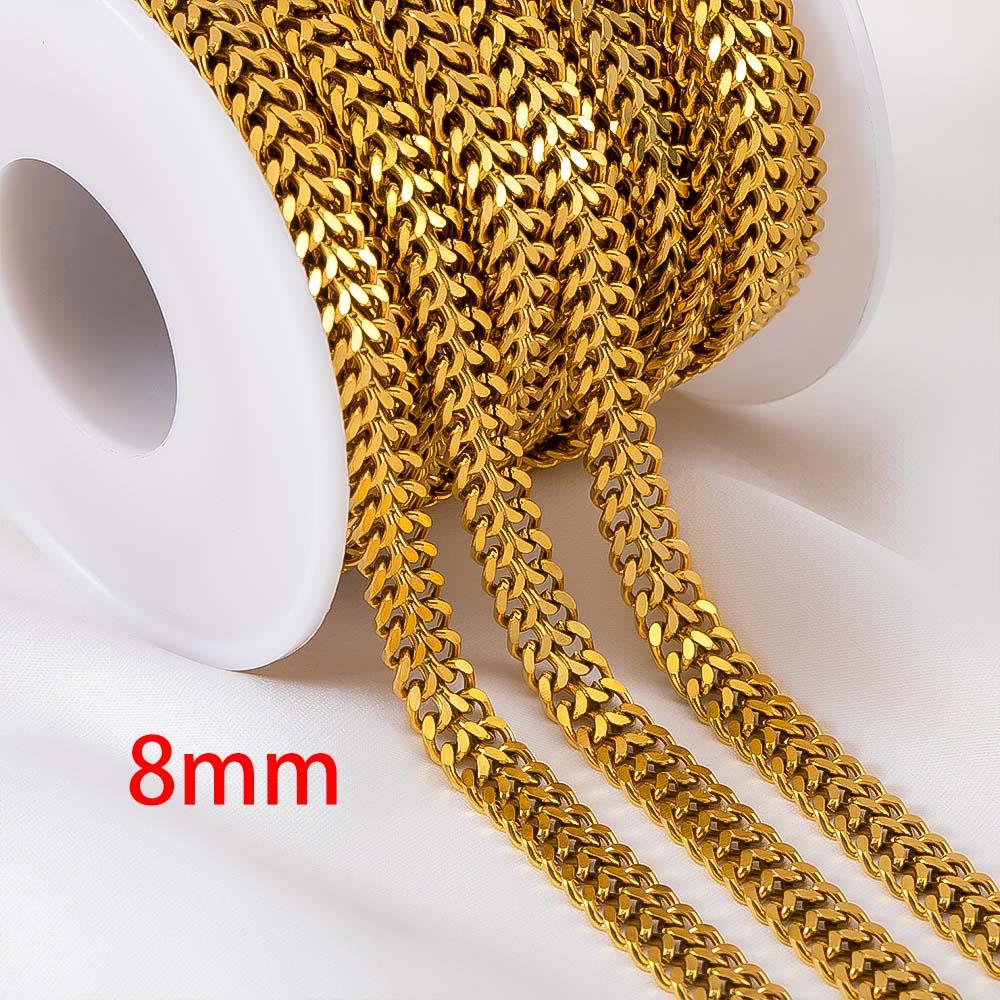 No Fade 0.5M 1M Stainless Steel Gold Plated Punk Cuban Link Chain DIY Chain for Men Choker Women Hip Hop Jewelry Making Supplie