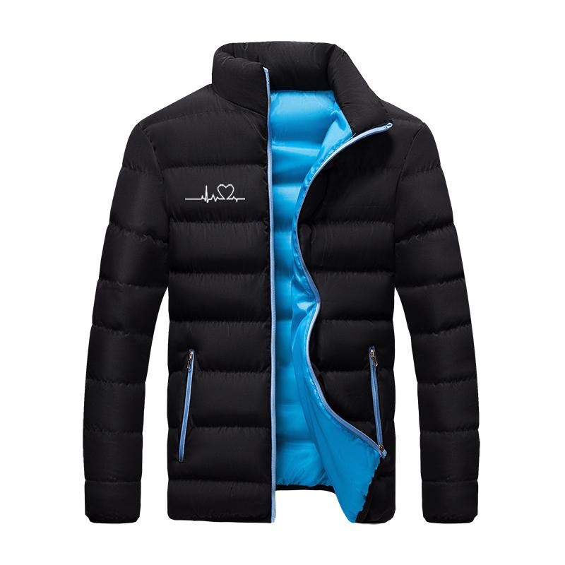 Electrocardiogram Love Printed Jacket, Loose cotton jacket, Men's And Women's Outdoor Cotton Jacket, Fashionable Warm jacket