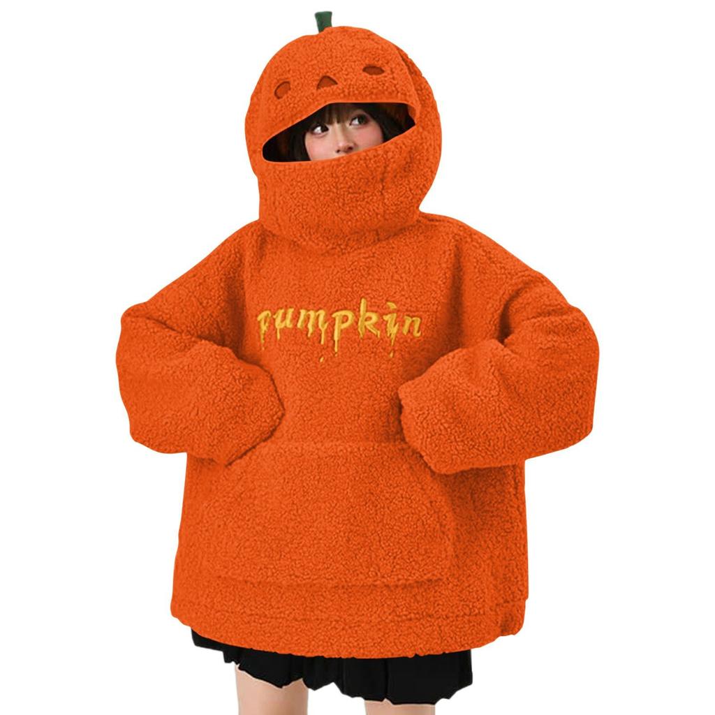 Women's Round Neck Hooded Sweatshirt Double-Faced Cute Halloween Sweatshirt