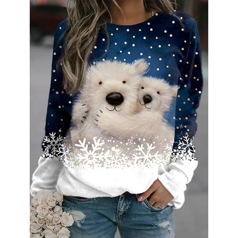 

Новая Рождественская Милая Футболка с Принтом Кролика Модная Футболка с Животным Собакой Кошкой Круглым Вырезом и Длинным Рукавом из хлопка Повседневные Женские Топы 8XL