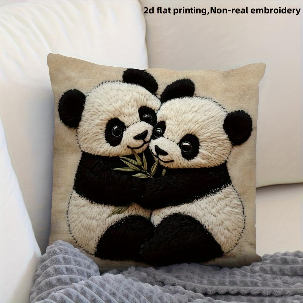 1 Stück, 2D-Flachdruck süßes Panda-Umarmungs-Design Kissenbezug - weicher, bequemer und glatter Polyesterfaserstoff