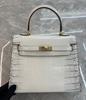 New First-layer Cowhide High-gloss Crocodile Pattern, Bag Gold Buckle Belly Handbag Atmospheric Fashion Leather Shoulder Bag