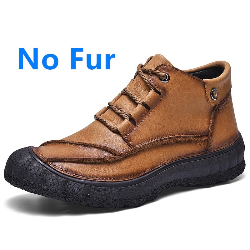 Men'S Casual Shoes Retro Winter Plush Ankle Boots Lace-Up Genuine Leather Outdoor Men'S Boots High Quality Antiskid Cowboy Botas