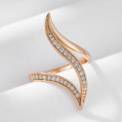 Wbmqda New  Geometric Curve Zircon Ring For Women 585 Rose Gold Color Luxury Elegant Daily Fine Jewelry Accessories