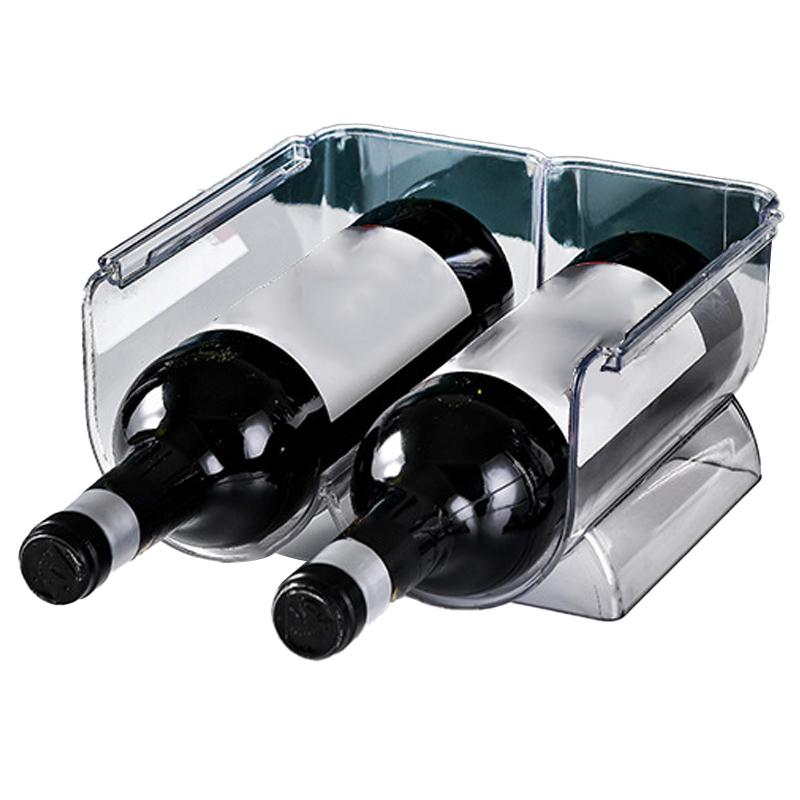 Wine Organizer Stackable Plastic Transparent Water Bear Bottle Holder Rack for Home Display 2 Bottles Transparent