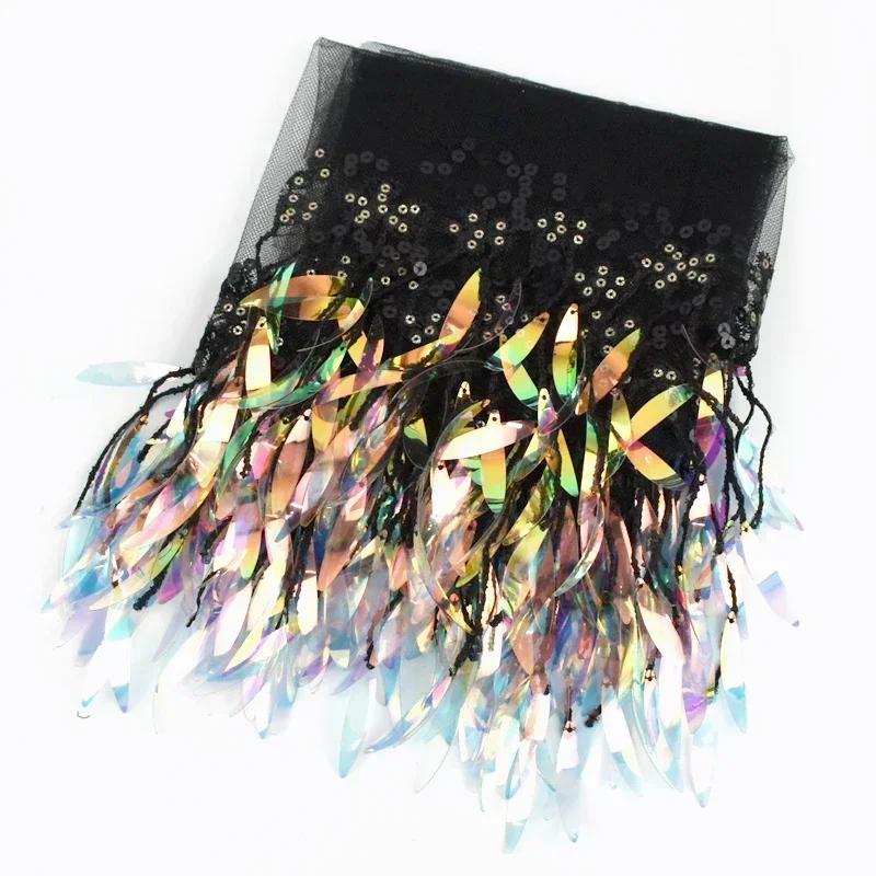 1-5Yards Mesh Tassel Fringe Sequins Lace Trim Stage Perform Latin Dress Wedding Clothes Tassels Fabric DIY Sewing Accessories