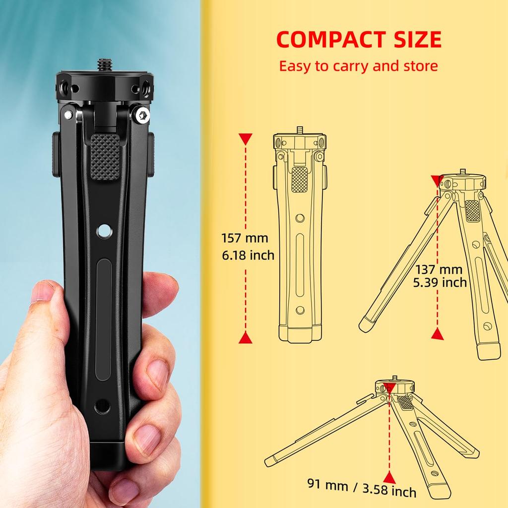 Zeadio Metal Camera Tripod Stand Compact Tabletop Tripod for Action Video LED and More Weight Heavy-Duty - Multi-Purpose Cameras, Gimbals, Cams,