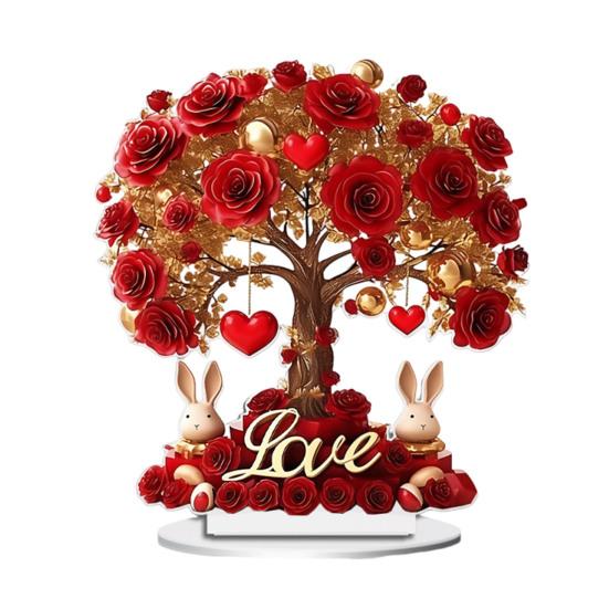 Acryl Rosenbaum Ornament 2D Valentinstag Rose Blume Tischdekoration für Wohnzimmer Regal TV-Schrank Hochzeit Heimdeko