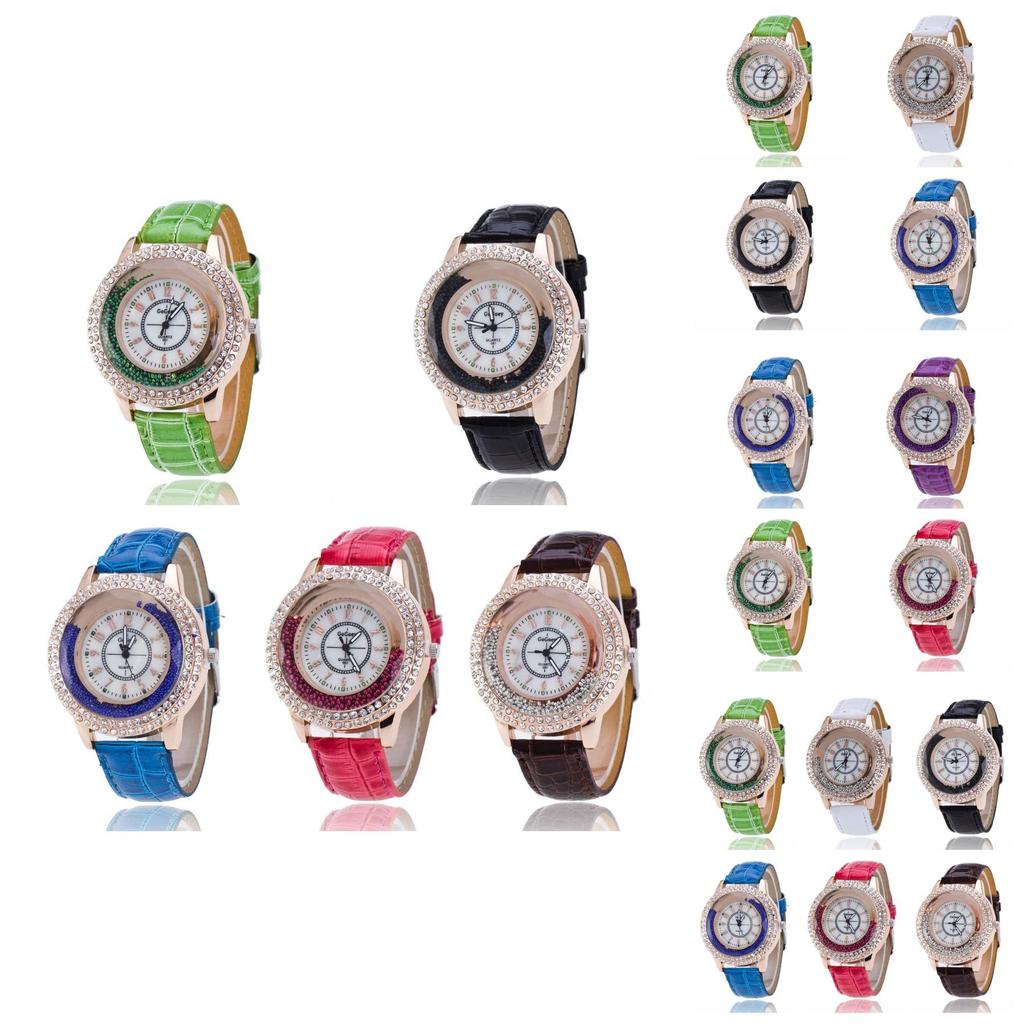 Stylish Women's Quartz Watch With Rhinestones And Pearl Shell Face Elegant Pu Strap