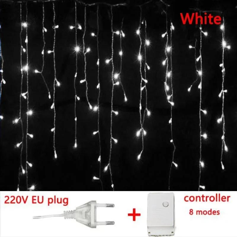 Outdoor Decoration 4m Droop 0.4-0.6m Curtain Icicle Led String Lights 220V EU Plug Garden Xmas Garland Decorative Lights