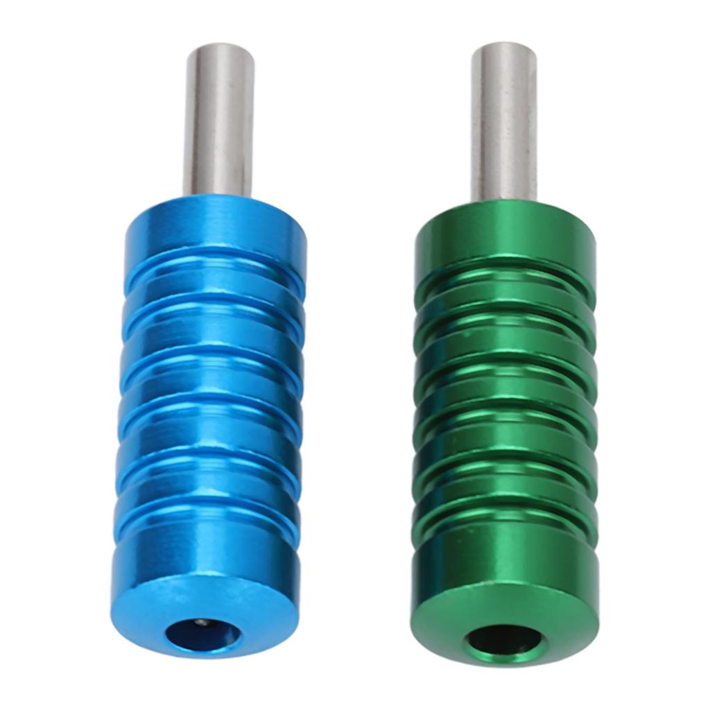 2pcs Aluminum Alloy Tattoo Machine Grip Prevent Slip Tattoo Handle Grips Green Blue 2.1cm Diameter