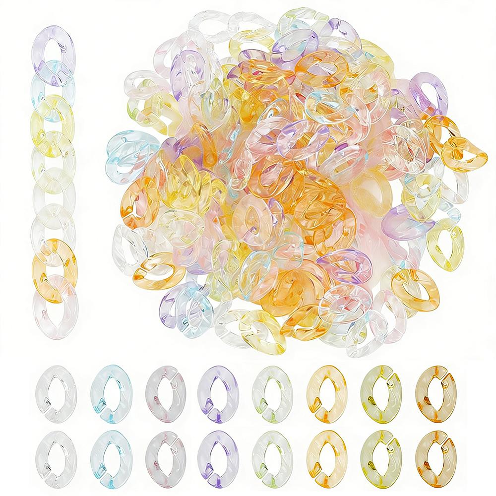 210Pcs Transparent Acrylic Linking Rings Quick Link Connectors for Cable Chains Making Twisted Oval Mixed Color 23.5x16.5x4.5mm