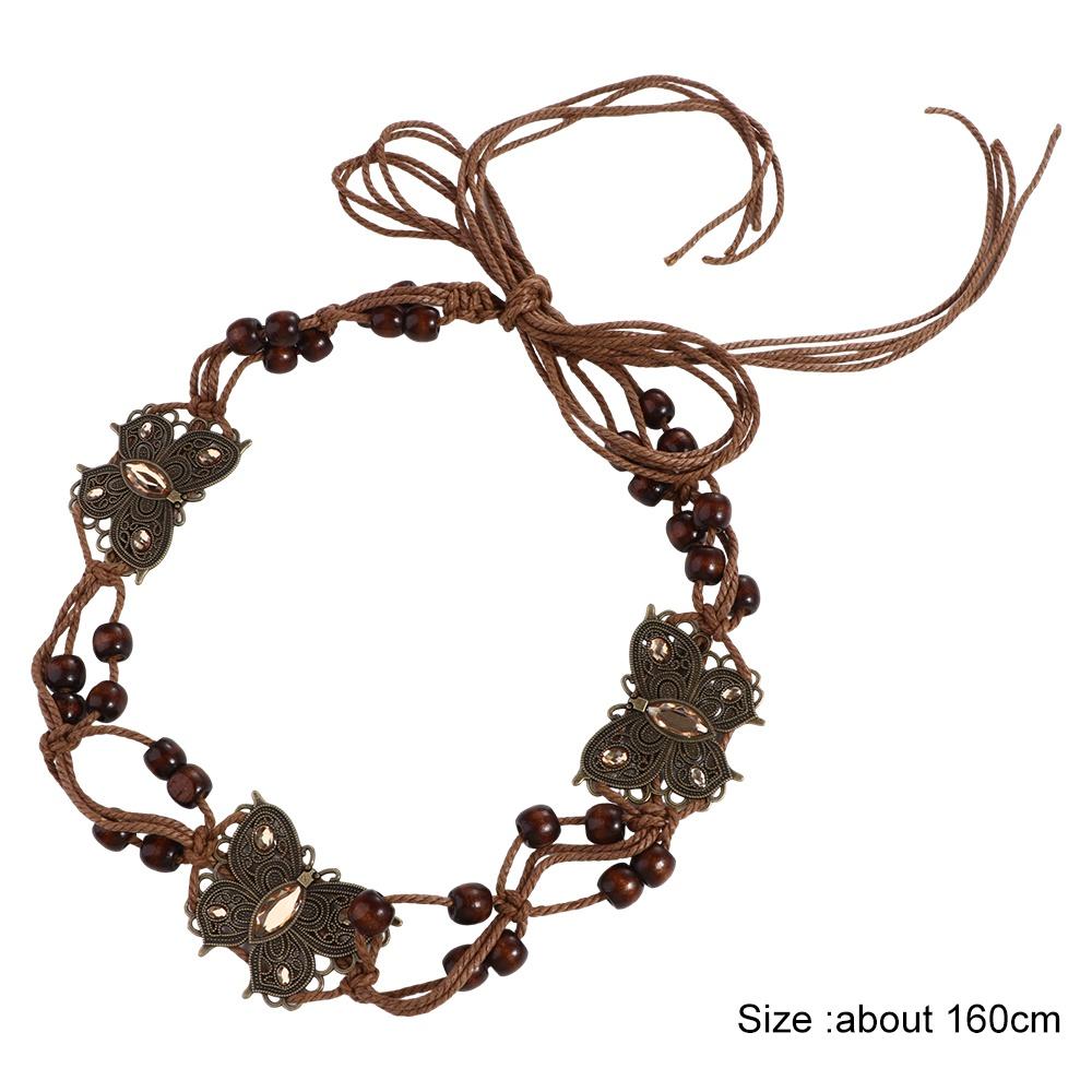 Waist Rope Wooden Bead Wax Rope Ethnic Style Belts Braided Tassel Belt Bohemian Women Waist Chain