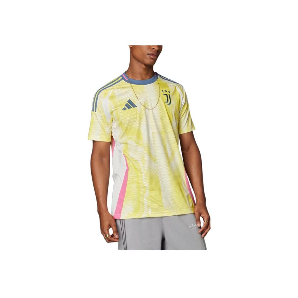 Adidas Juventus SS24 Venkovní dres Gradientní design Prodyšný Tréninkový Krátký rukáv Fotbalový dres Pánský dres Žlutá Bílá JH1357