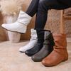 Large Size Fashion Foot Cover Short Leather Boots Women's New Flat Bottom Fashion Pleated Pile Fashion Boots