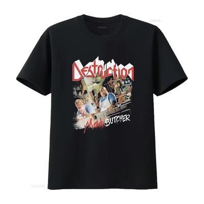 Men's Destruction Mad Butcher Print T Shirt Medium Black Heavy Metal Band Inspired Design Vintage Washed Slightly Casual
