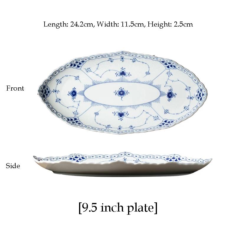 

Сине-белая тарелка для ужина из травы Тан овальная тарелка для завтрака керамический десертный поднос китайская классическая белоснежная фарфоровая посуда