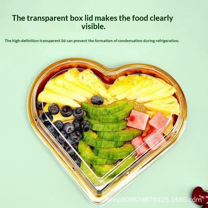 10Pcs Heart-Shaped Serving Trays With Transparent Lids Reusable Pet Snack Fruits Sushi Cheese Salads Desserts Packaging Boxes
