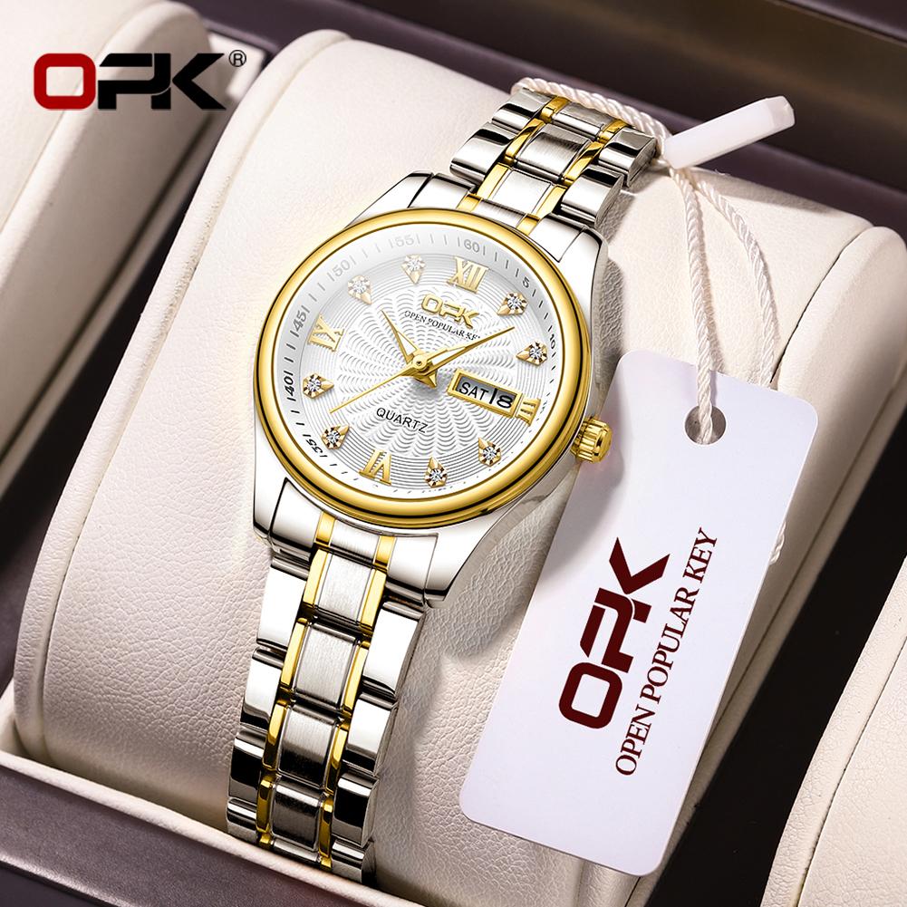 OPK 8103 Classic Luxury Ladies Wristwatch Waterproof Dual Calendar Steel Strap Luminous Original New Quartz Women's Watches