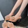 Original Haze Blue Rhinestone Flowers, Seaside Vacation Wind, Summer Pointed Toes, High-heeled Slippers