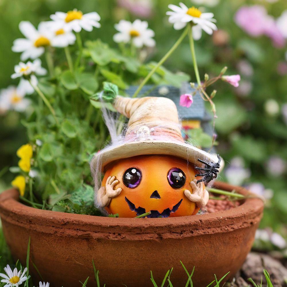 Creative Resin Pumpkin Elf Sculpture Funny Cute Pumpkin Head Figurines Cartoon Miniature Statue Ornament Thanksgiving