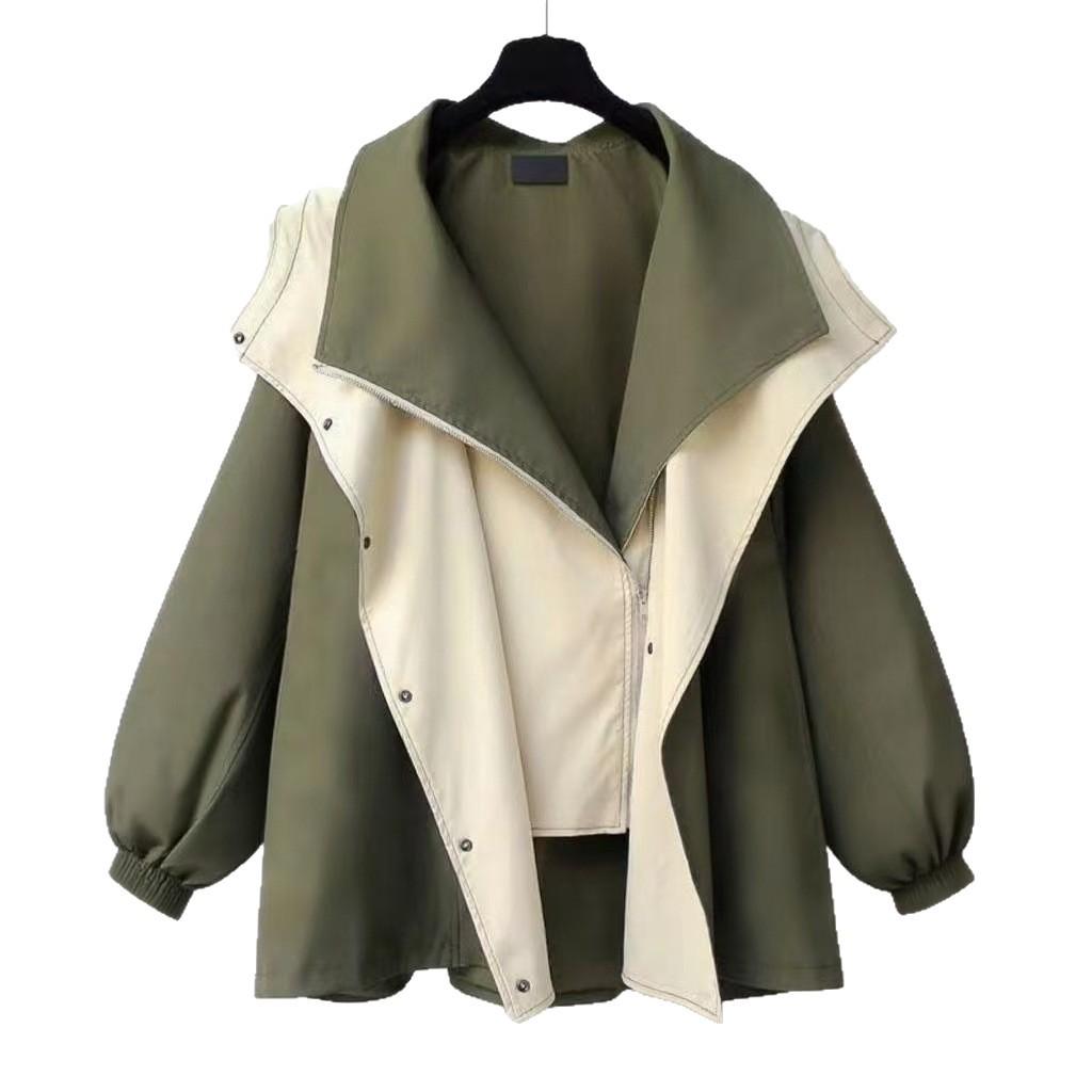 

Тренч средней длины в корейском стиле 2025: Женская повседневная куртка высокого класса для весны/осени XXXL зелёный
