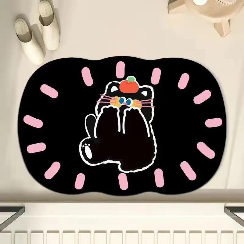 Cute Cartoon Quick-Dry Diatomaceous Earth Bathroom Mat - Non-Slip, Absorbent Foot Pad for Toilet & Entrance
