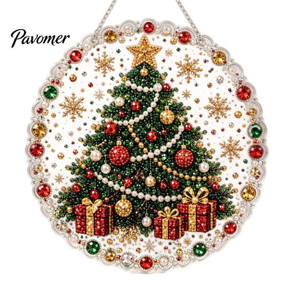 Saisonale Partygeschenke Weihnachten Acryl Baum Hängender Schmuck, Kunstperlen-Kunst DIY Malerei Feiertagszubehör Sonnenschutz, 20cm Leuchtendes Fensterdekor für