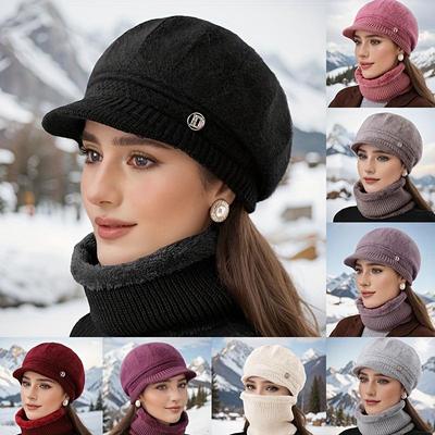 Kadın Sıcak Örme Kış Şapkası Dolgulu Polar Astarlı ve Kulak Korumalı Güneşlik Siperlikli Sıcak Şapka