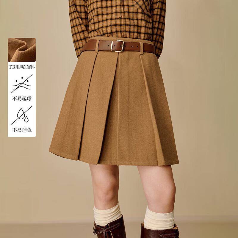 Yinman 2025 Winter High-Waisted Pleated A-Line Skirt XL