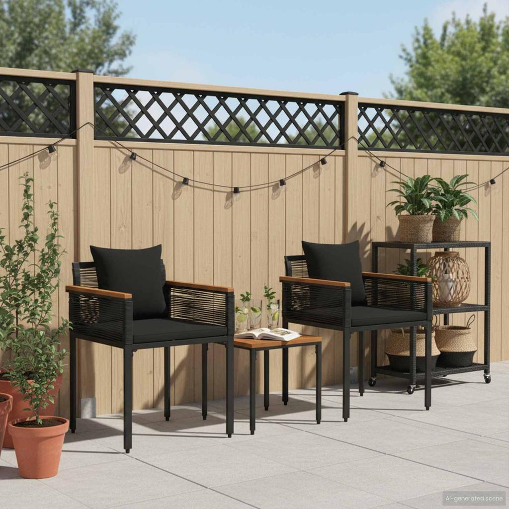 Outdoor Furniture Set with Cushions Black Poly Rattan