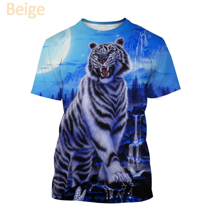 Summer Round Neck Tiger Pattern 3D Print Top Fashionable Casual Short Sleeved Men's T-shirts
