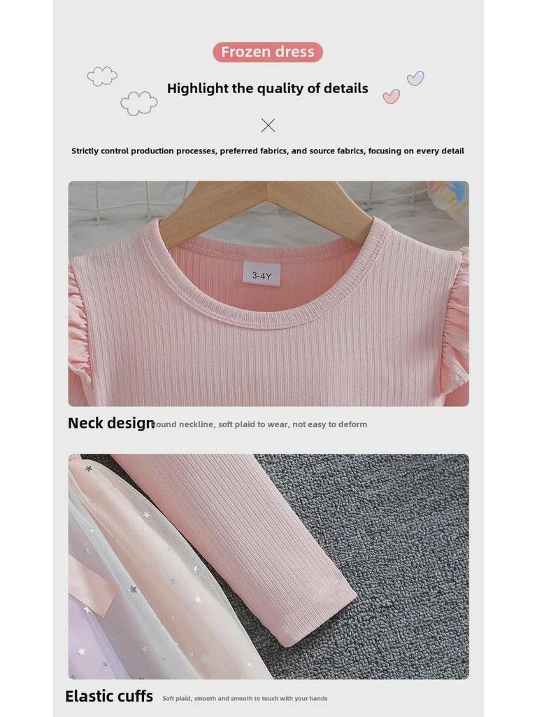 Herbst 2025 Langarm-Netzkleid mit Schleife für Baby-Mädchen