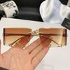 New European and American curved lenses leopard head metal frameless trimmed high-end sunglasses European and American sunscreen glasses